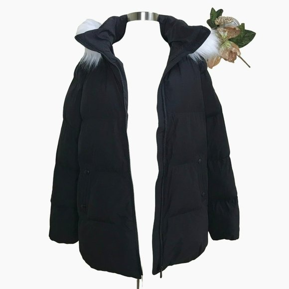 Sam Edelman Puffer Hooded Faux Fur Trim Coat Black Size Small NWT - Picture 7 of 15